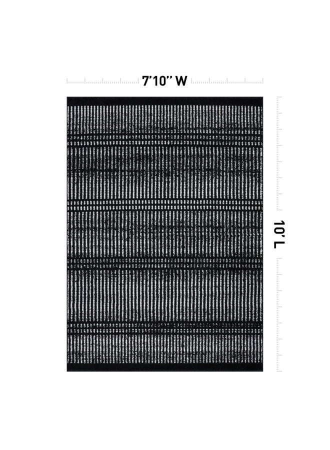 Rugshop Contemporary Stripe Lines High Traffic Living Room,Bedroom,Kitchen, Home Office Area Rug 7'10" x 10' Black - Image 2