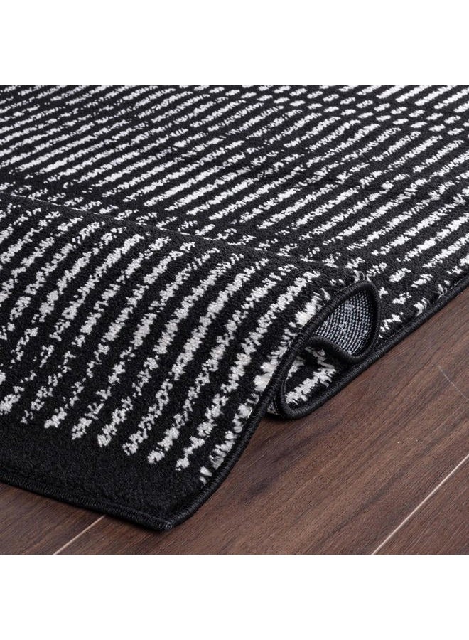 Rugshop Contemporary Stripe Lines High Traffic Living Room,Bedroom,Kitchen, Home Office Area Rug 7'10" x 10' Black - Image 3