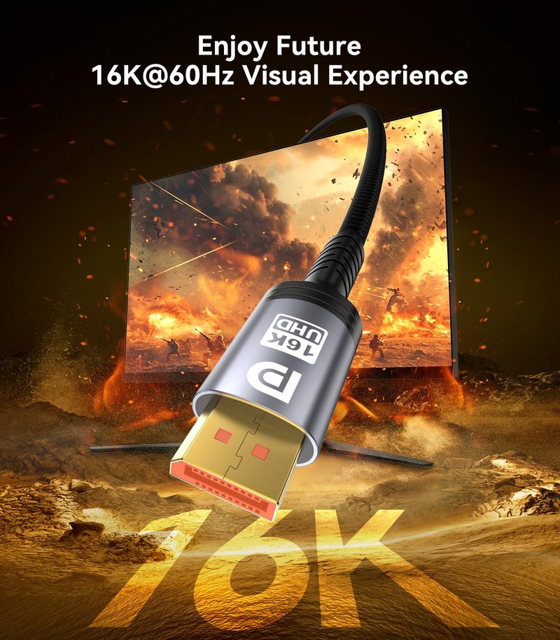 كابل DisplayPort 2.1 من Sniokco بسرعة نقل بيانات 80 جيجابت في الثانية، معتمد من VESA، متوافق مع أجهزة Nvidia وAMD، ويدعم تقنيات HDR وHDCP 2.3 - Image 4