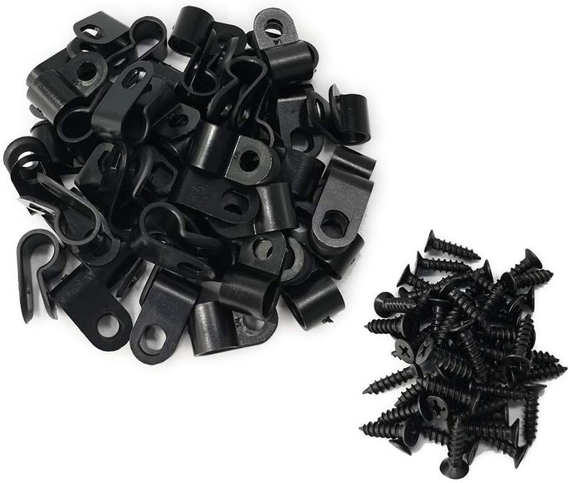 Alamic Cable Clamp R-Type Cable Clip Wire Clamp 1/4-inch Nylon Screw Mounting Cord Fastener Clips with Screws for Wire Management - 50 Pcs Cable Clamps + 50 Pcs Screws - Image 1