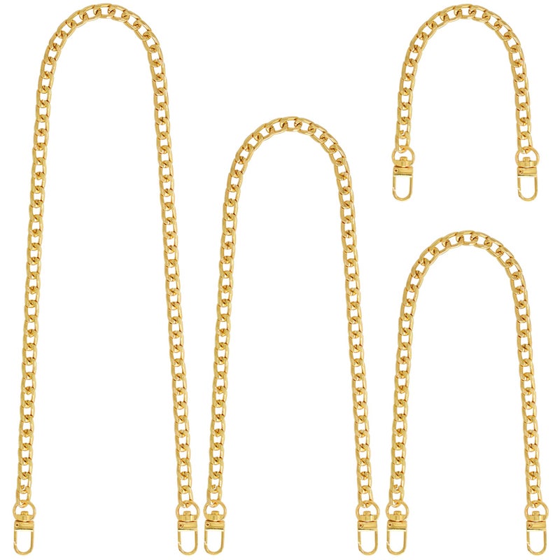 Yuronam 4 Different Sizes Flat Purse Chain Iron Bag Link Chains Shoulder Straps Chains with Metal Buckles Hook for Replacement DIY Handbags Crafts 47231515779 InchesGold