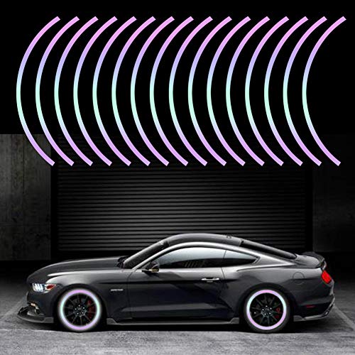 Leasinder 16pcs 17-19'' Reflective Wheel Rim Stripe Decal Sticker for Motorcycle Wheels Car Cycling Bike Bicycle Night Safety Decoration Stripe Universal Reflective Rim Stickers (Style 1 Colorful) - Image 5