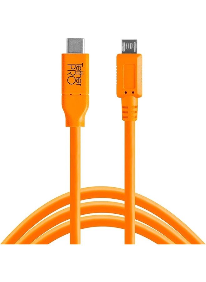 TETHER TOOLS TetherPro USB-C to 2.0 Micro-B 5-Pin Cable | for Fast Transfer and Connection Between Camera and Computer | High Visibility Orange | 15 Feet (4.6 m) - Image 1