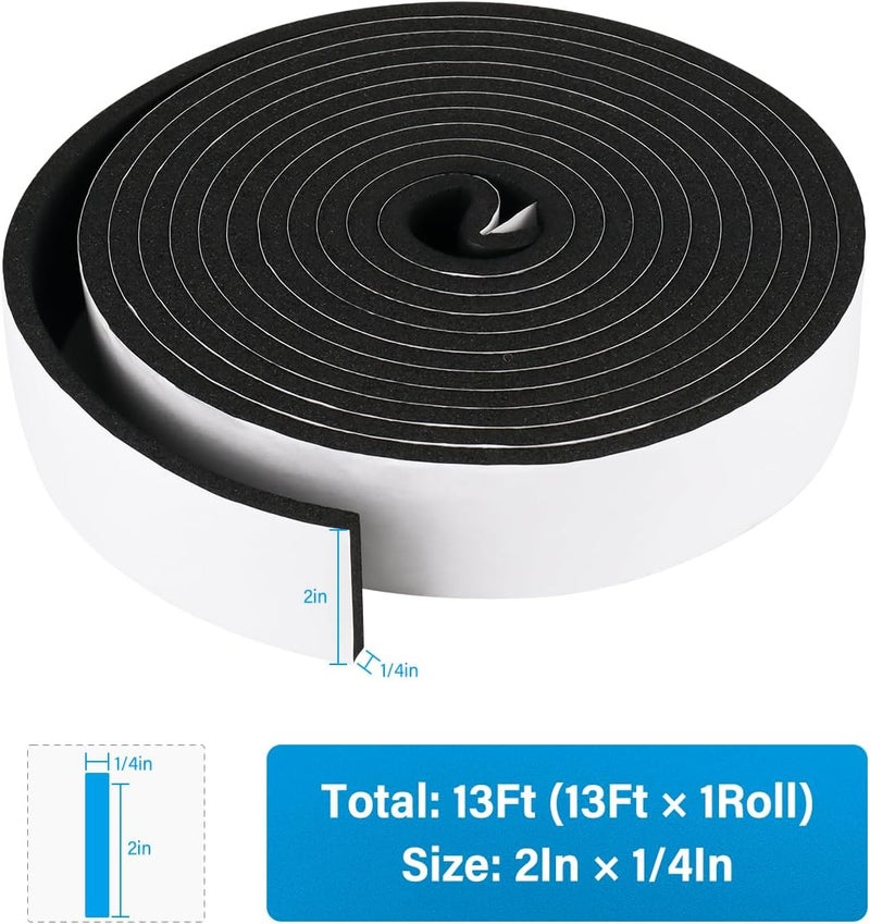 DGSL Foam Insulation Tape, 2In x 1/4In x 13Ft Weather Stripping Door Seal Strip for Doors and Windows,Sliding Door, Soundproofing Door Seal,Weatherstrip,Air Conditioning Seal Strip - Image 2