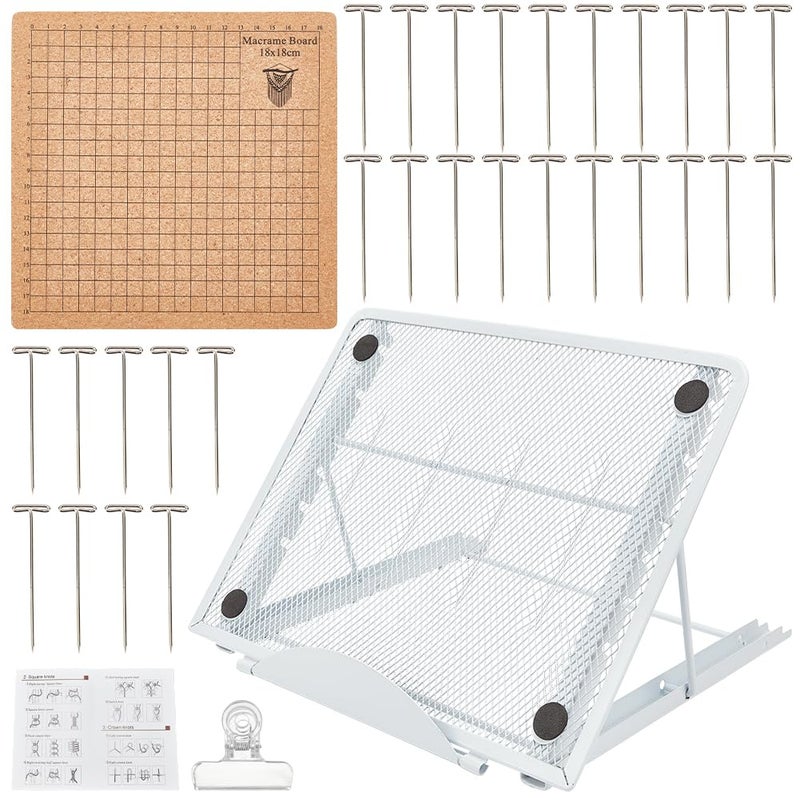 FREEBLOSS 18x18cm Macrame Board Set Macrame Board and Pins with Adjustable Stand Macrame Tool Supplies Braiding Craft Helper Board for Macrame and Knotting