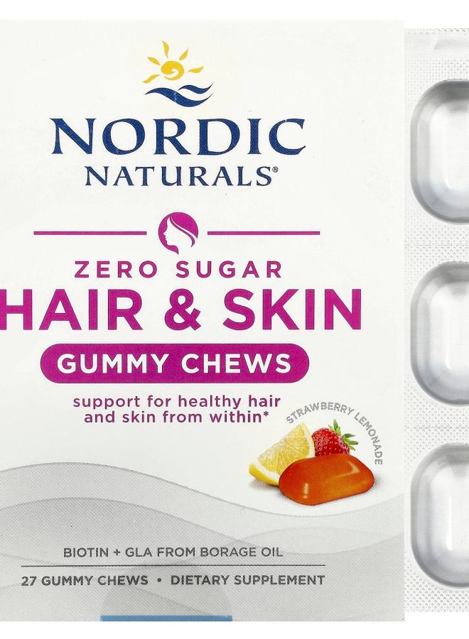 NORDIC NATURALS Zero Sugar Hair & Skin Gummy Chews Strawberry Lemonade 27 Gummy Chews
