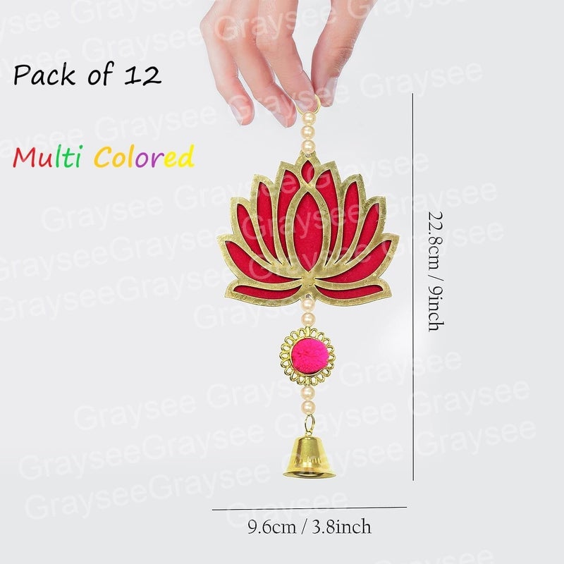 Graysee Graysee Lotus Wall Hangings 12 PcsMulticolor PomPom Style Home Decor Items Temple Decoration Pooja Room Decoration Items Diwali Decoration Ganpati Backstage Laxmi Vrat Decor  - Image 5