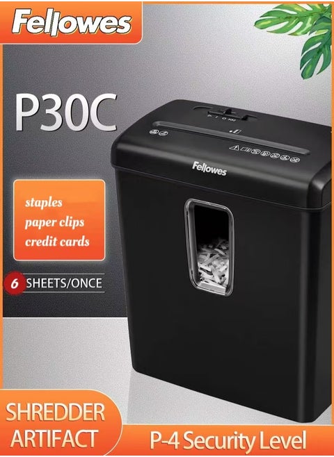 Paper Shredder for Home Use - Fellowes P-30C 6-Sheet Cross Cut Paper Shredder for Home Office Use - Powershred Personal Shredder with Safety Lock & 15 Litre Bin - Security Level P4