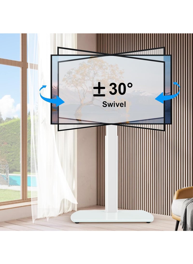 White Floor TV Stand for TV Screen with Swivel and Height Adjustable, Metal Base Hold up to 88 lbs Max VESA 400x400 mm