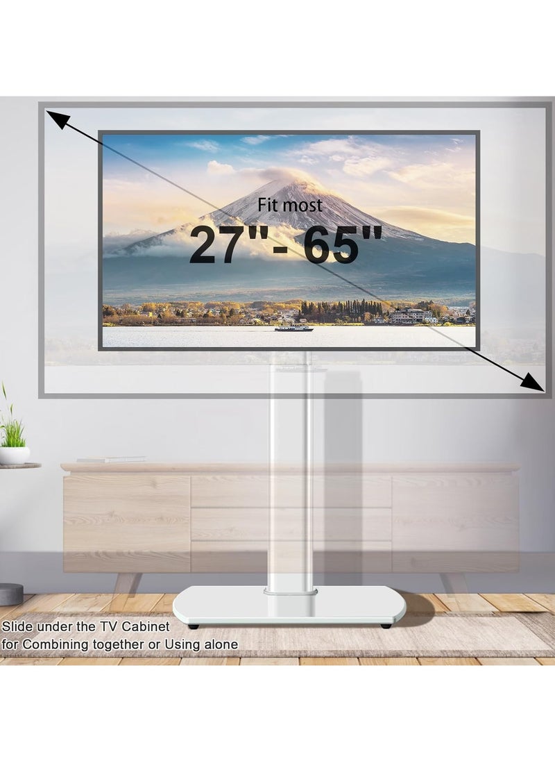 White Floor TV Stand for TV Screen with Swivel and Height Adjustable, Metal Base Hold up to 88 lbs Max VESA 400x400 mm