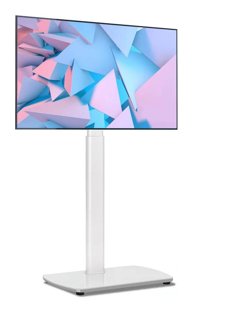 White Floor TV Stand for TV Screen with Swivel and Height Adjustable, Metal Base Hold up to 88 lbs Max VESA 400x400 mm