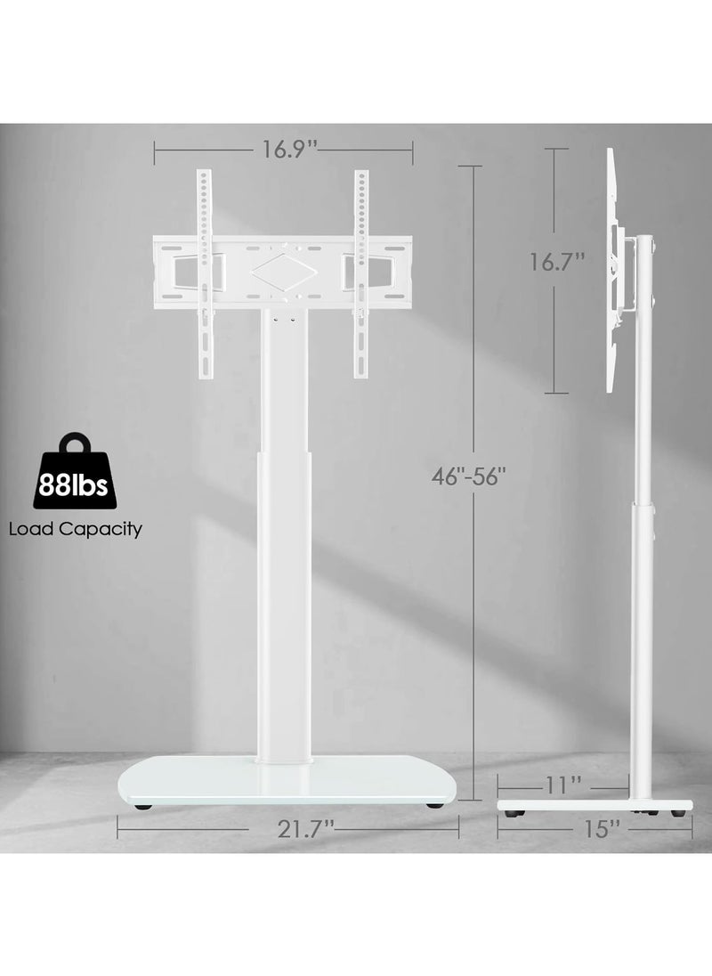 White Floor TV Stand for TV Screen with Swivel and Height Adjustable, Metal Base Hold up to 88 lbs Max VESA 400x400 mm