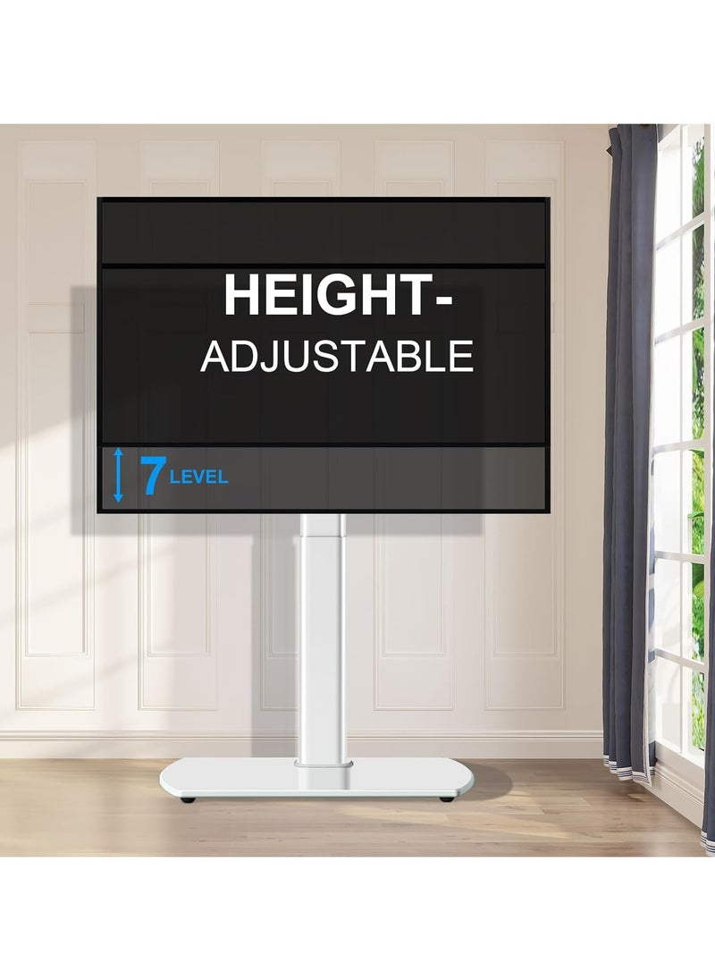 White Floor TV Stand for TV Screen with Swivel and Height Adjustable, Metal Base Hold up to 88 lbs Max VESA 400x400 mm
