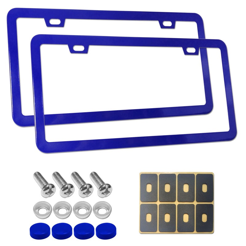 BGGTMO Blue License Plate Frames Metal Aluminum Car Tag Cover 2 Pack Slim Front Rear Holders for Women Men Personalized Car Accessories Screws Rattle Proof Pads - Image 3