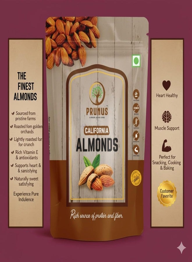PRUNUS 100% Natural Premium California Almonds - 250g Resealable Pouch | Premium Badam Giri | High Fiber, Immunity Booster, Vegan & Gluten-Free | Fresh, Crunchy Real Nuts" - Image 4