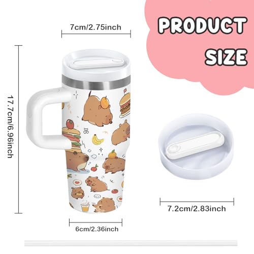 xiiai Capybara Gift for Women, 14oz Capybara Tumbler with Handle, Lid & Straw - Vacuum Insulated Stainless Steel Travel Mug - Hot/Cold Car Cup for Commuting, Office - Kawaii Water Bottle Gifts for Adults - Image 3
