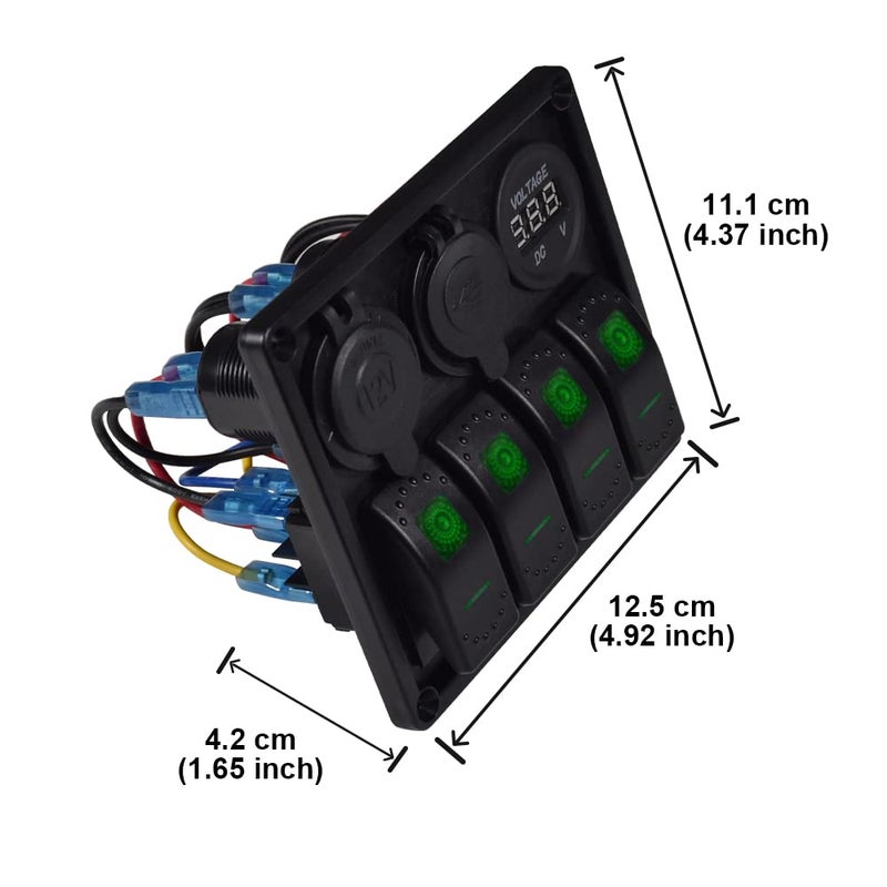 Garfour 4 Gang Rocker Switch Panel Waterproof Rubber Panel Dual 3.1A USB 12V Slot Socket LED Light Voltmeter for Car Boat Truck - Image 4