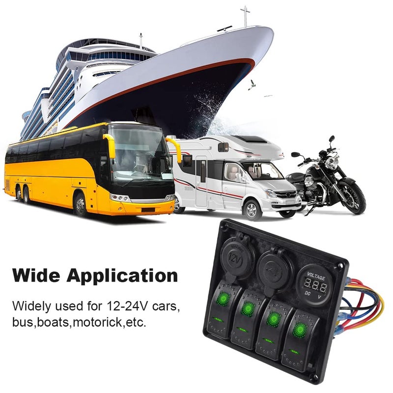 Garfour 4 Gang Rocker Switch Panel Waterproof Rubber Panel Dual 3.1A USB 12V Slot Socket LED Light Voltmeter for Car Boat Truck - Image 5