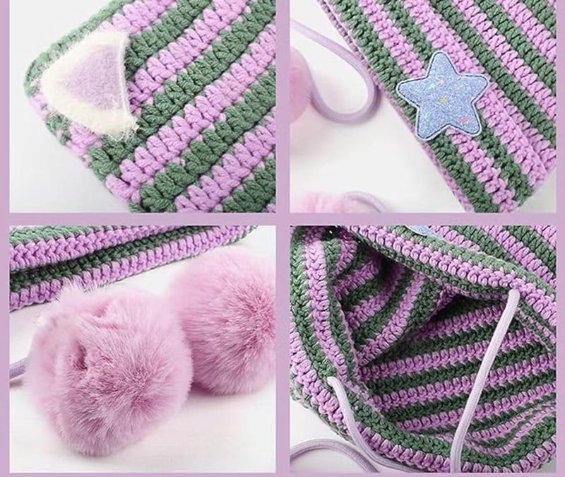 Sumleno Y2k Beanie Cat Ear Gyaru Acubi Devil Crochet Hats Cute Kawaii Star Grunge Aesthetic Pompoms Cutecore Y2k Harajuku Clothes (Gray,One Size) - Image 5