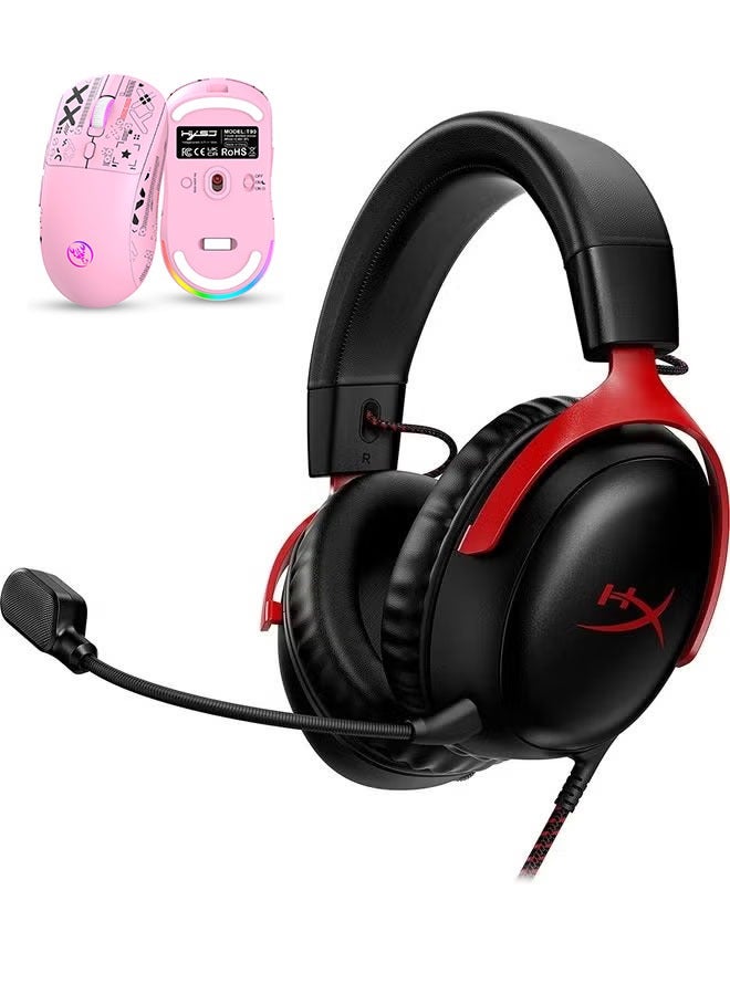 Cloud III – Wired Gaming Headset (Chinese Version), PC, PS5, Xbox Series X|S, Angled 53mm Drivers, DTS, Memory Foam, Durable Frame, Ultra-Clear 10mm Mic, USB-C, USB-A, 3.5mm – Black/Red - Image 1