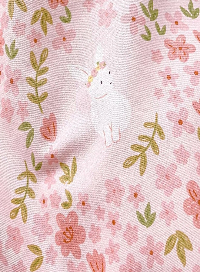 BuLuTu Cute Rabbit Floral Duvet Cover Queen Size Children Bedding 100% Cotton Comforter Cover Queen with 2 Pillow Cases for Kids Teens Girls, 3 Pc Bed Sets, Zipper & Corner Ties - Image 5