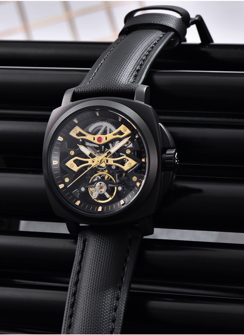 PAGANI DESIGN Men's Automatic Mechanical Watches, PU Leather Strap, Synthetic Sapphire Glass Watch Window, 40MM Stainless Steel Dial, Silver-Black Hollow Dial, PD YS017  - Image 5