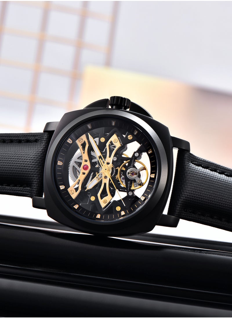 PAGANI DESIGN Men's Automatic Mechanical Watches, PU Leather Strap, Synthetic Sapphire Glass Watch Window, 40MM Stainless Steel Dial, Silver-Black Hollow Dial, PD YS017  - Image 4