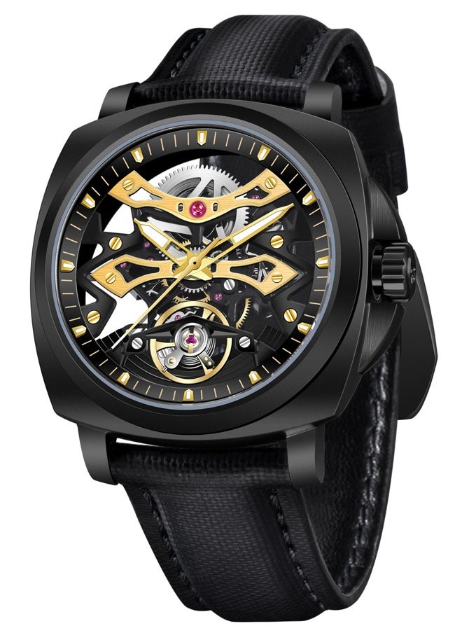 PAGANI DESIGN Men's Automatic Mechanical Watches, PU Leather Strap, Synthetic Sapphire Glass Watch Window, 40MM Stainless Steel Dial, Silver-Black Hollow Dial, PD YS017  - Image 1