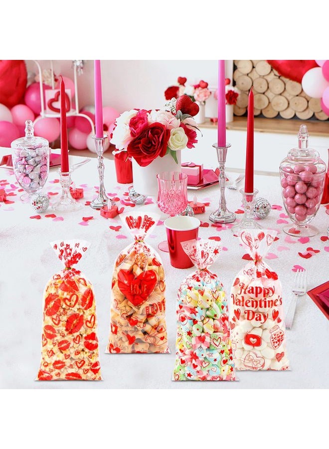 ZYLOP Valentines Cellophane Treat Bags - 50 PCS Plastic Valentines Candy Bags with Twist Ties for Cookie Goodie Valentine Gift Bag for Valentine Day Wedding Party Favor Supplies, 10.6x 5.2 Inch, 4 Style - Image 4