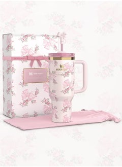 Stanley Love Shack Fancy H2.0 Flow State 40oz Cortex Tumbler, Stainless Steel Vacuum Insulated Quencher with Lid, Straw, and Stopper, Ideal for Water and Iced Tea, Keeps Drinks Cold, Presented in Elegant Gift-Ready Packaging PINK  - Image 3