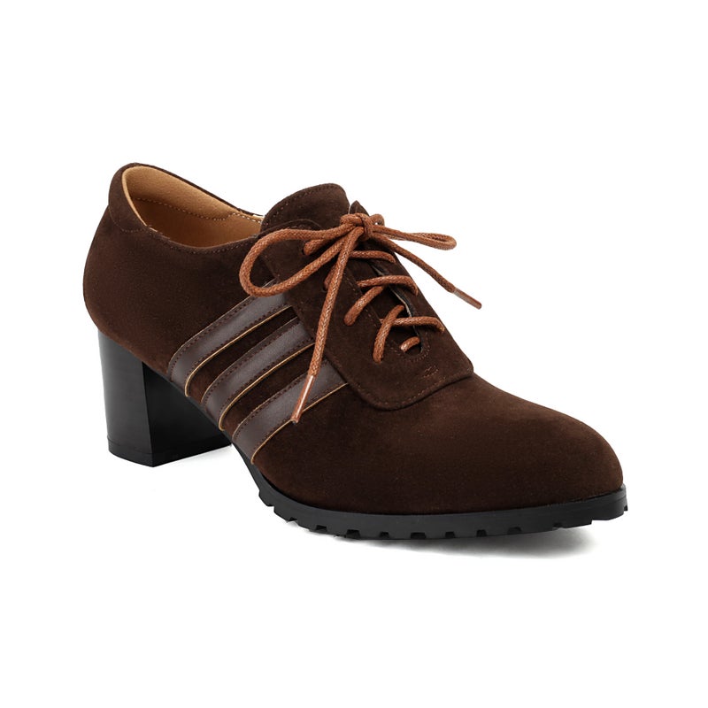 In The Autumn Of Retro Round Head Suede 40-43 Plus Size Front Lace-Up Mid-Mouth Shoes - Image 1