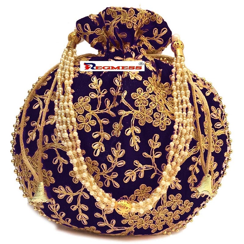 REGMESS Rajasthani Style Royal Clutch Silk Batwa Bag/Ethnic Potli Women's Potli/potli for Gift/potli for Women Party - Image 1
