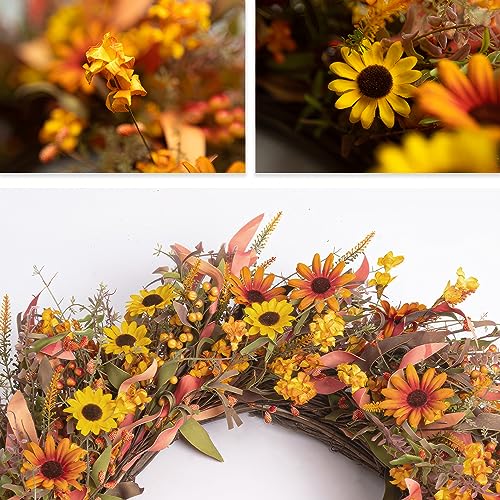 JINGHONG Fall Wreaths for Front Door 24 Inch Artificial Fall Wreath Large Autumn Wreath for Outside Wall Porch Harvest Thanksgiving Day Celebration - Image 4