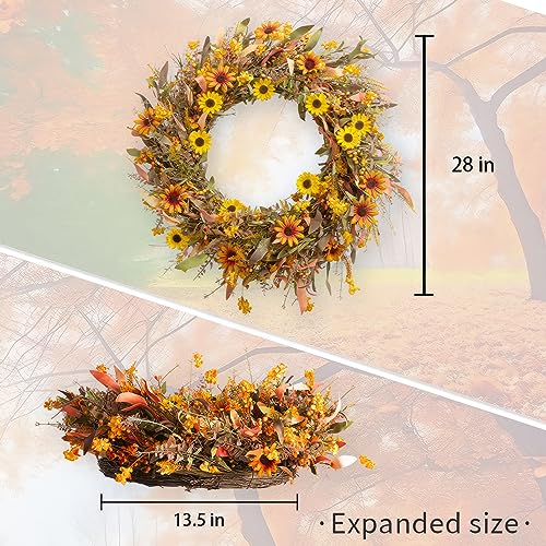JINGHONG Fall Wreaths for Front Door 24 Inch Artificial Fall Wreath Large Autumn Wreath for Outside Wall Porch Harvest Thanksgiving Day Celebration - Image 2