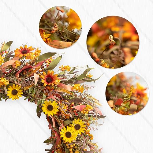 JINGHONG Fall Wreaths for Front Door 24 Inch Artificial Fall Wreath Large Autumn Wreath for Outside Wall Porch Harvest Thanksgiving Day Celebration - Image 3