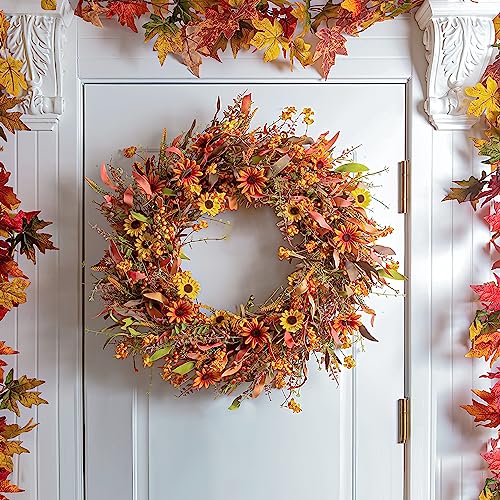 JINGHONG Fall Wreaths for Front Door 24 Inch Artificial Fall Wreath Large Autumn Wreath for Outside Wall Porch Harvest Thanksgiving Day Celebration - Image 5