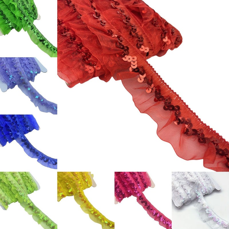 1 Roll White Vibrant Elastic Sequined Tulle Ribbon Lace For Diy Sewing Crafts Bags Clothes Dress Costume Decoration Easy To Use Versatile Sparkling Embellishment - Image 1