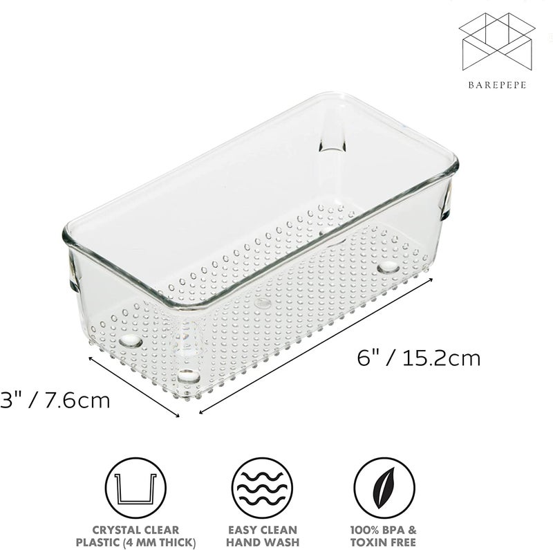 BAREPEPE 3x6x2 Inch Unbreakable 5-Piece Drawer Organizers Desk Drawer Organizer Trays Storage Tray for Makeup, Jewelries, Utensils in Bedroom Dresser, Office and Kitchen (Clear) - Image 2