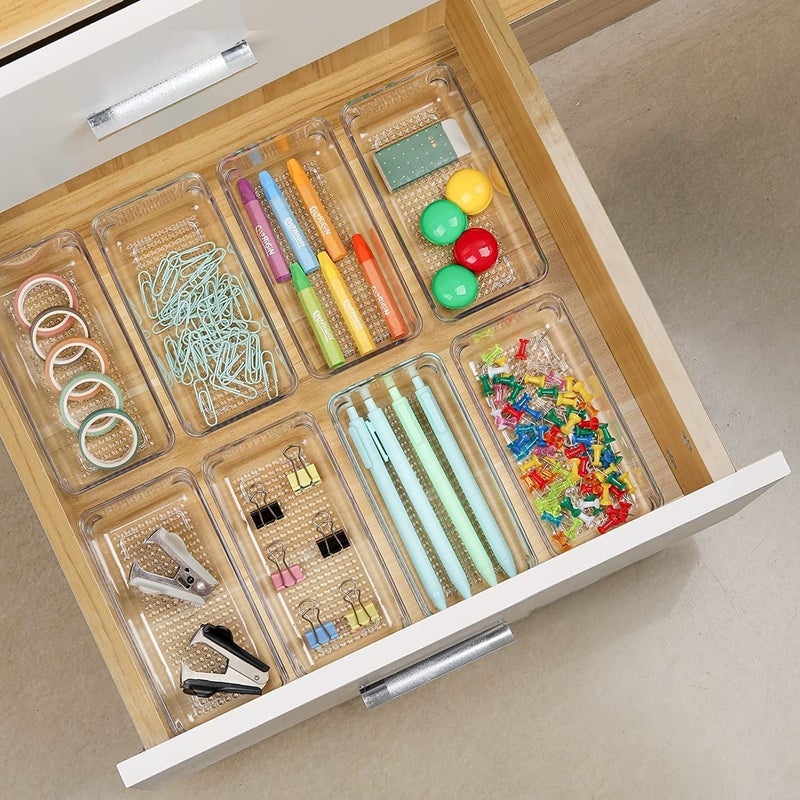 BAREPEPE 3x6x2 Inch Unbreakable 5-Piece Drawer Organizers Desk Drawer Organizer Trays Storage Tray for Makeup, Jewelries, Utensils in Bedroom Dresser, Office and Kitchen (Clear) - Image 5