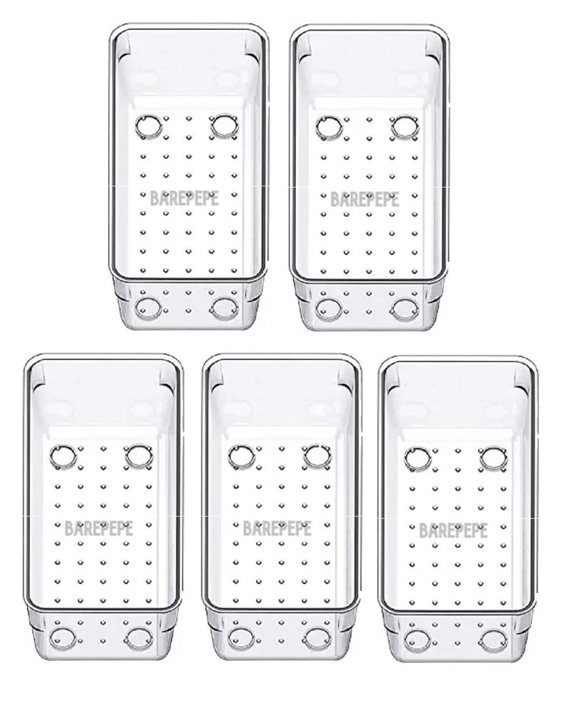 BAREPEPE 3x6x2 Inch Unbreakable 5-Piece Drawer Organizers Desk Drawer Organizer Trays Storage Tray for Makeup, Jewelries, Utensils in Bedroom Dresser, Office and Kitchen (Clear) - Image 1