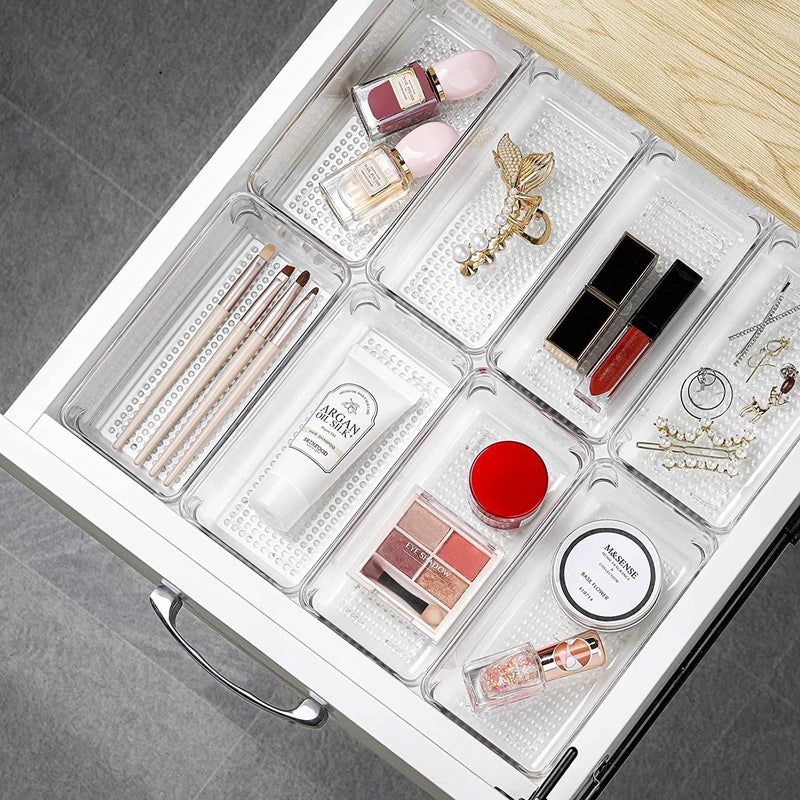 BAREPEPE 3x6x2 Inch Unbreakable 5-Piece Drawer Organizers Desk Drawer Organizer Trays Storage Tray for Makeup, Jewelries, Utensils in Bedroom Dresser, Office and Kitchen (Clear) - Image 4