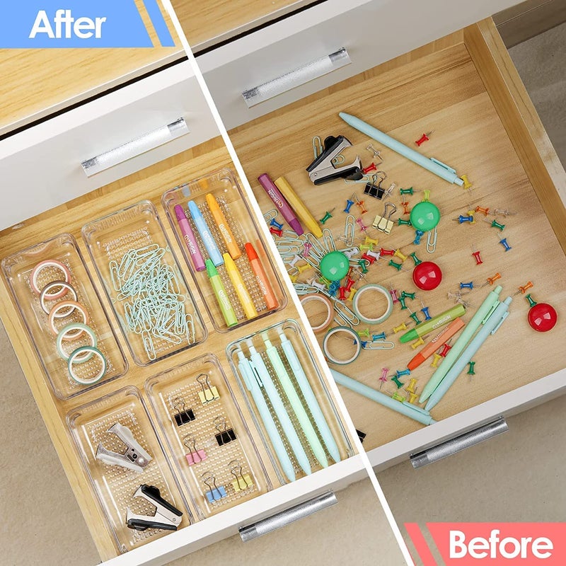 BAREPEPE 3x6x2 Inch Unbreakable 5-Piece Drawer Organizers Desk Drawer Organizer Trays Storage Tray for Makeup, Jewelries, Utensils in Bedroom Dresser, Office and Kitchen (Clear) - Image 3