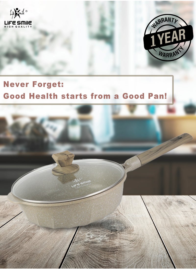 Life Smile - Deep Frying Pan With Lid - Multi Layer Granite Coating French Deep Fry Pan | Multiple Hob Compatibility | Heat-Resistant Handle - Image 1