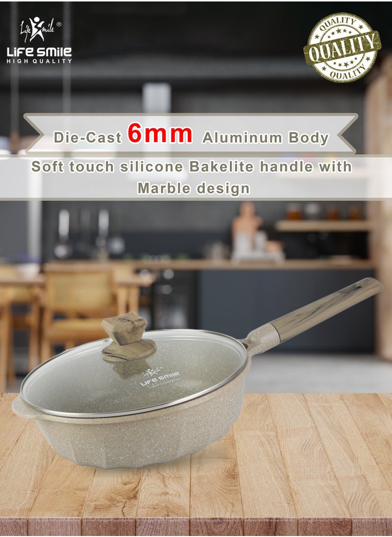 Life Smile - Deep Frying Pan With Lid - Multi Layer Granite Coating French Deep Fry Pan | Multiple Hob Compatibility | Heat-Resistant Handle - Image 1