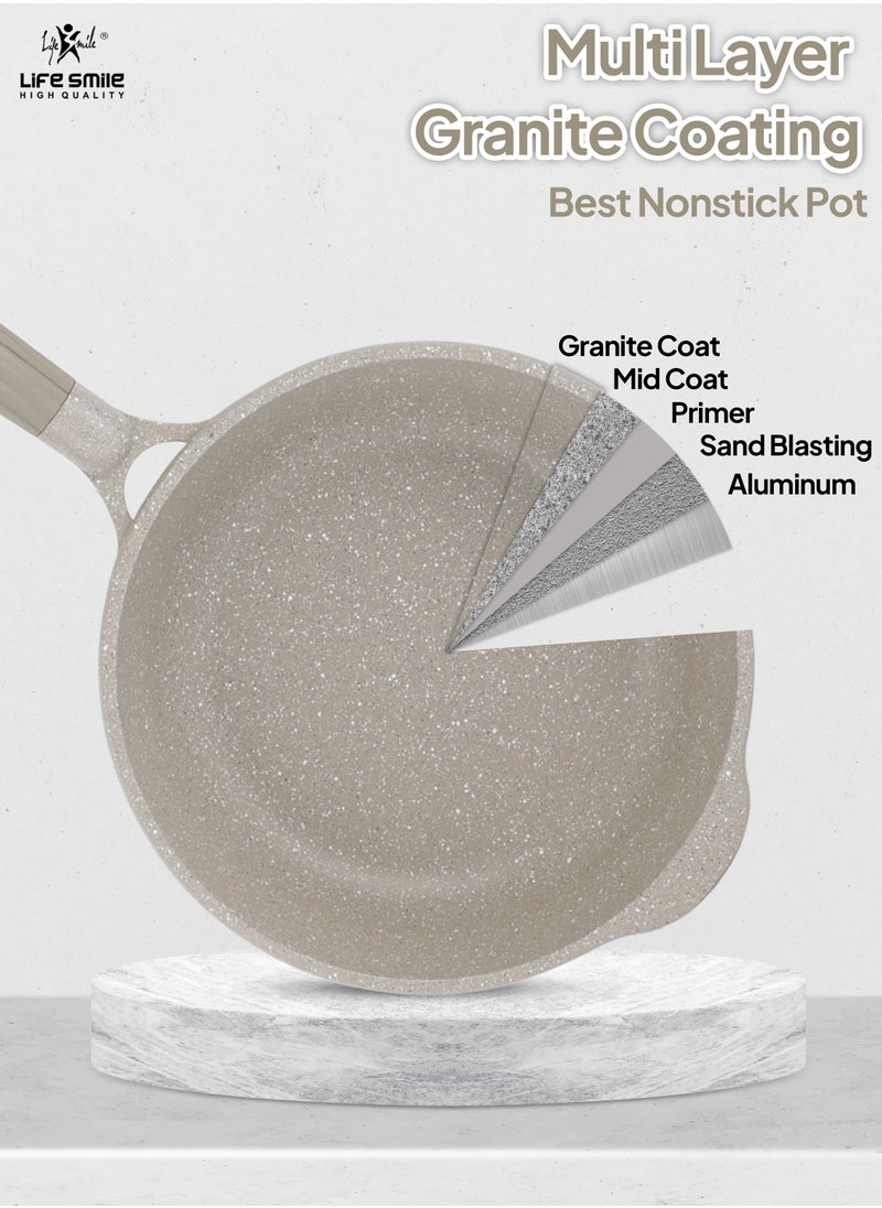Life Smile - Deep Frying Pan With Lid - Multi Layer Granite Coating French Deep Fry Pan | Multiple Hob Compatibility | Heat-Resistant Handle - Image 1