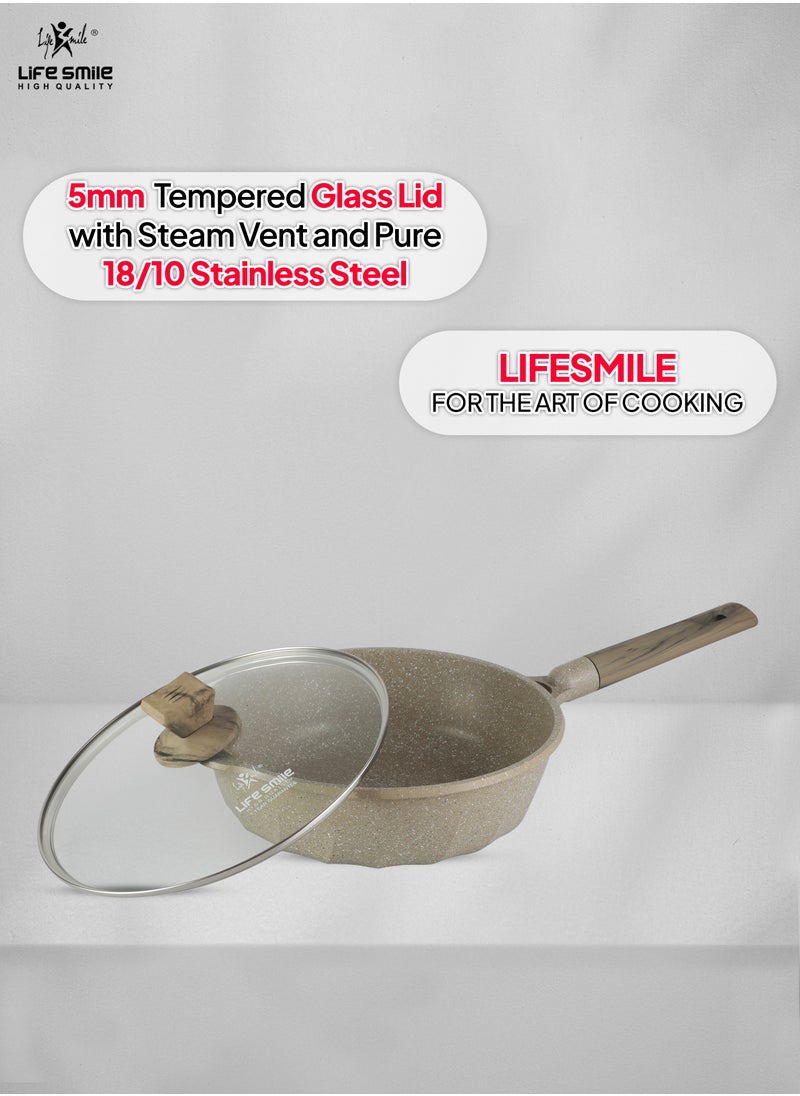 Life Smile - Deep Frying Pan With Lid - Multi Layer Granite Coating French Deep Fry Pan | Multiple Hob Compatibility | Heat-Resistant Handle - Image 1