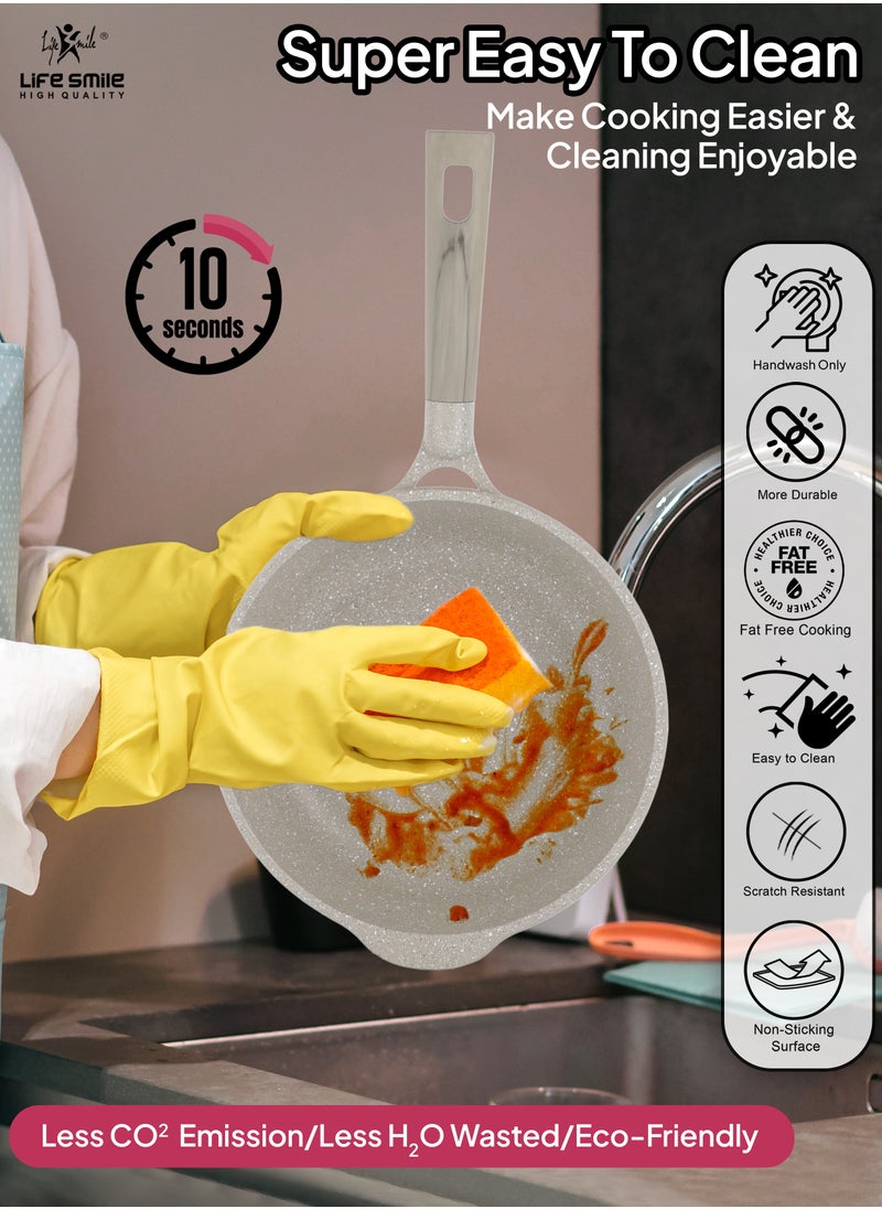 Life Smile - Deep Frying Pan With Lid - Multi Layer Granite Coating French Deep Fry Pan | Multiple Hob Compatibility | Heat-Resistant Handle - Image 1