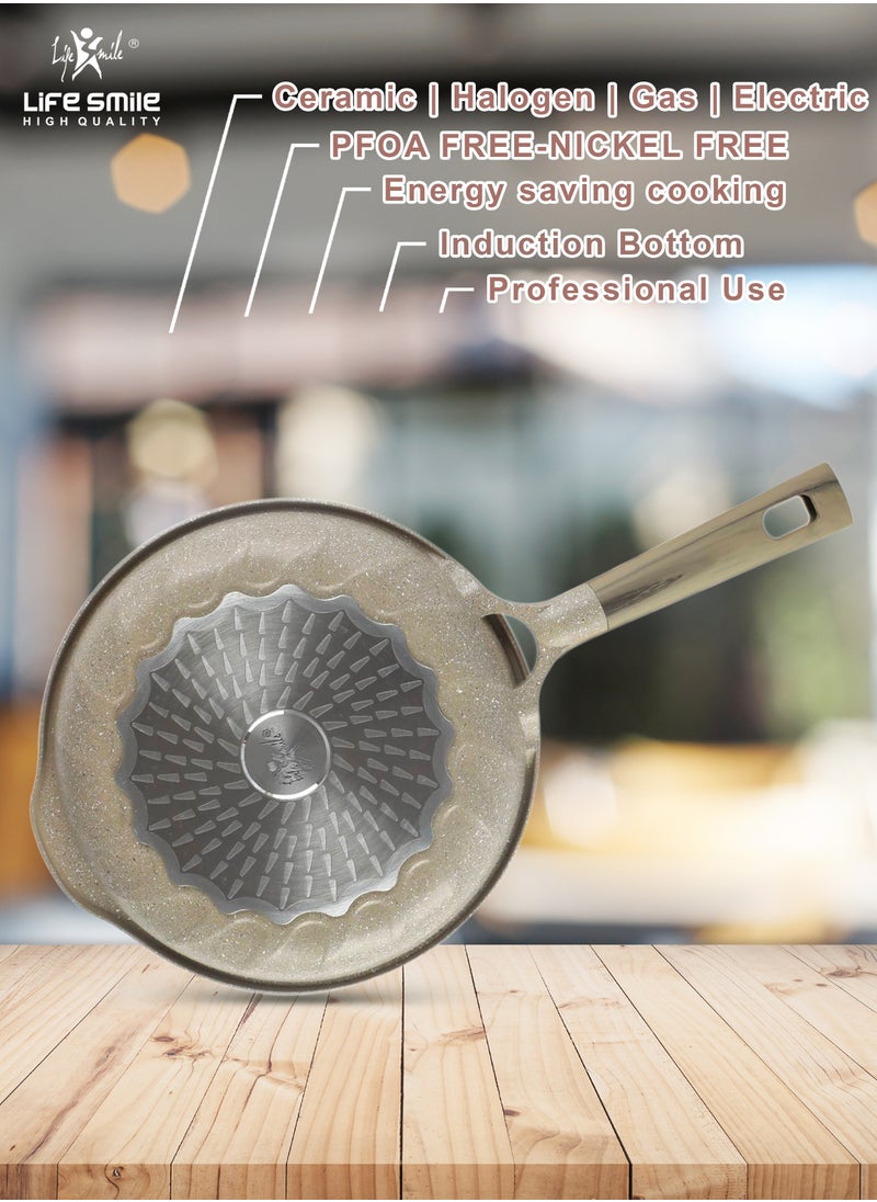 Life Smile - Deep Frying Pan With Lid - Multi Layer Granite Coating French Deep Fry Pan | Multiple Hob Compatibility | Heat-Resistant Handle - Image 1