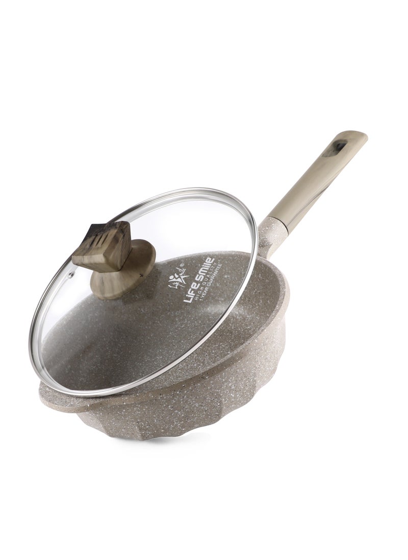 Life Smile - Deep Frying Pan With Lid - Multi Layer Granite Coating French Deep Fry Pan | Multiple Hob Compatibility | Heat-Resistant Handle - Image 1