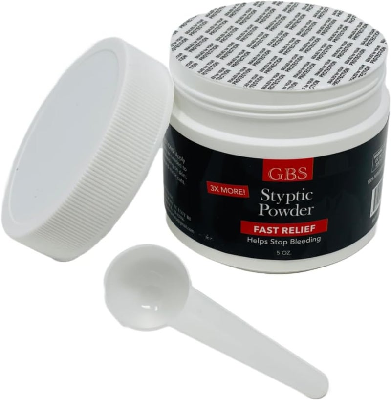 G.B.S GBS Styptic Powder with Sealed Top  Scoop Quick Stop Bleeding Nick Relief First Aid Useful for Minor Cuts Nosebleeds Camping Safety Survival Kit 5oz